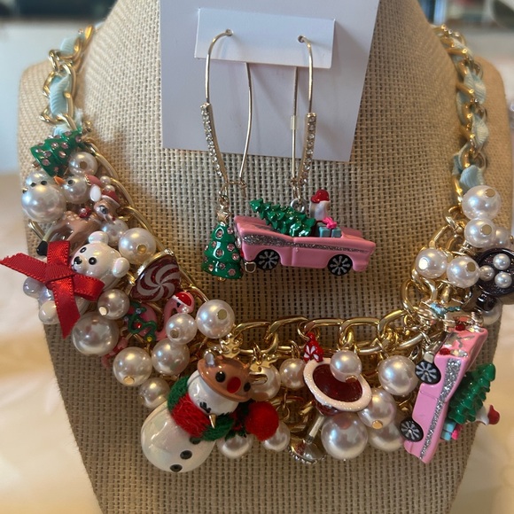 Festive Gold Charm Necklace and Earring Set